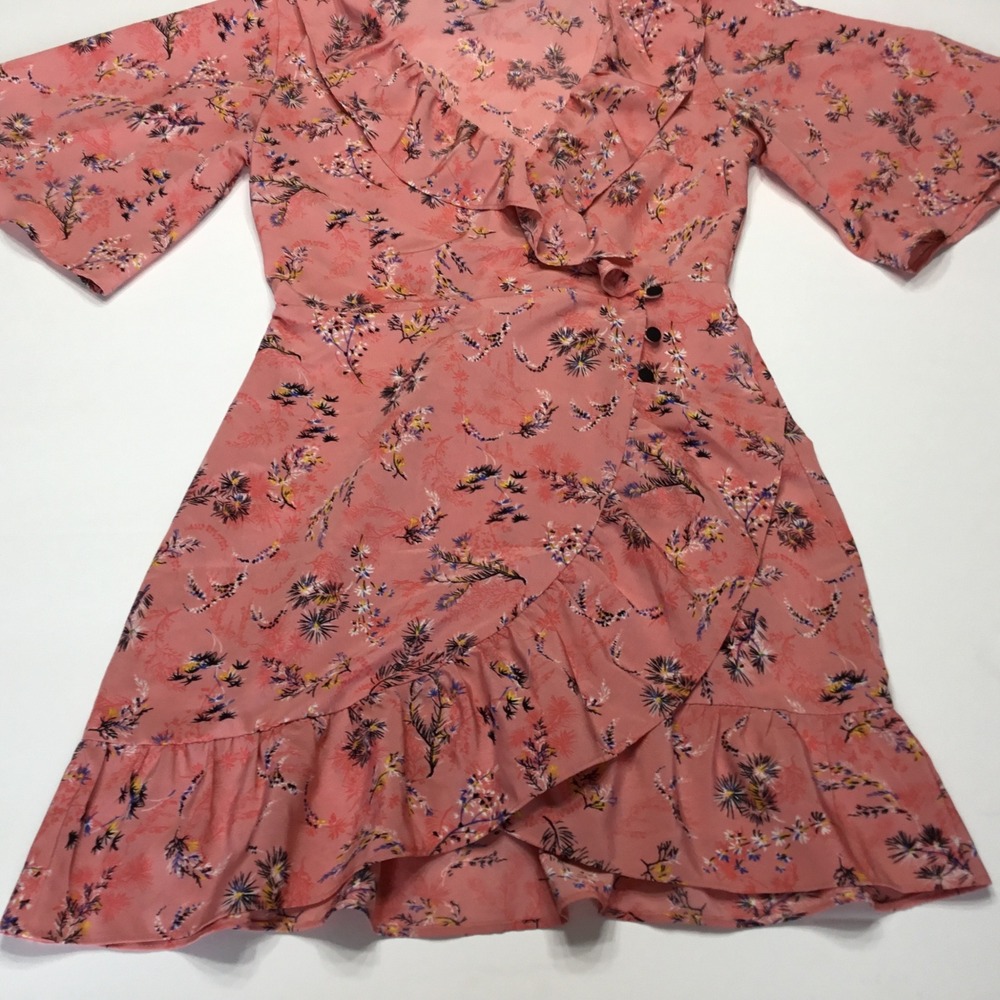 Topshop Floral Print Ruffle Mini Dress Kimono Sleeve Pink US 2 UK 6 - Picture 4 of 7